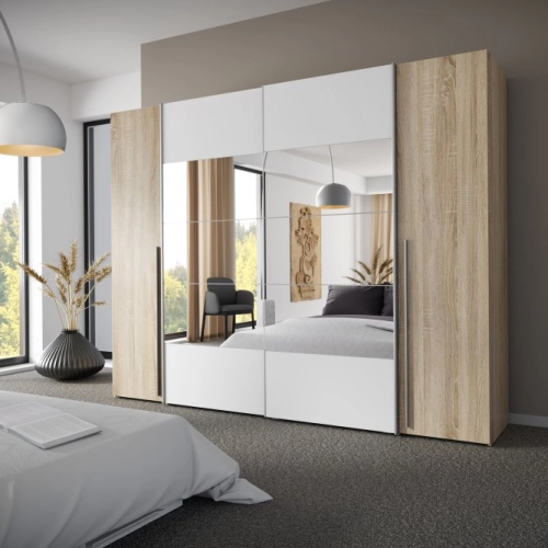 Szafa ubraniowa 270 cm kolor Dąb Sonoma / Dąb Sonoma / Biały